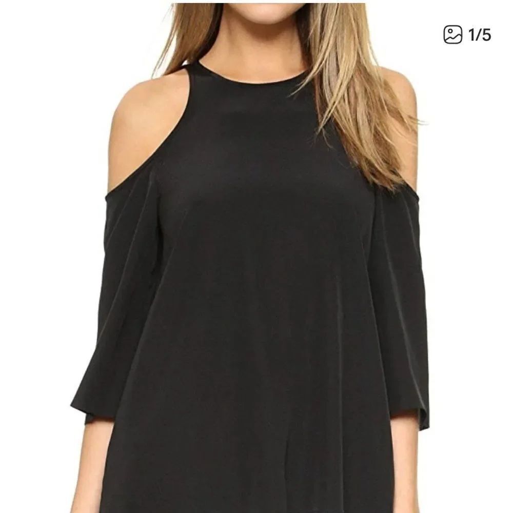 Tibi Silk 3/4 Sleeve Cold Shoulder Blouse Black Womens 12